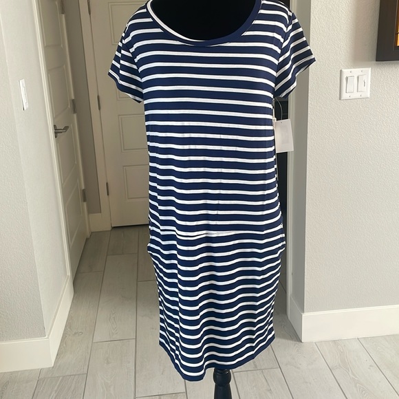 NWT Caslon Navy-White Stripe Knit Shift Dress Size XS - Picture 3 of 9